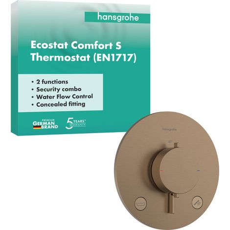 Ecostat Comfort S - Mitigeur de douche thermostatique incl. combinaison de sécurité, Robinet de douche encastré avec arrêt de sécurité à 40°C, 2 sorties, Bronze brossé, 33718140 (1/5)