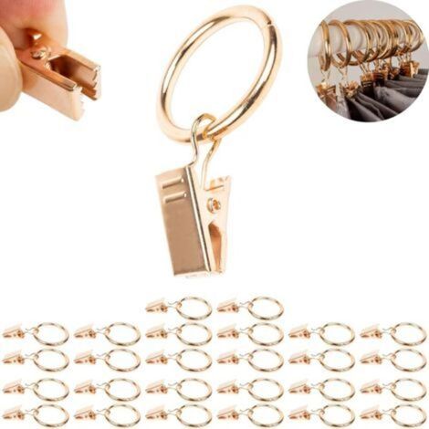 Pinces à Rideaux avec Anneaux, 30 pièces, en Couleur Or, Ø 32 mm extérieur, Ø 25 mm intérieur, Clip Rideau avec Crochet, Pince Polyvalente pour Rideaux avec Anneau, Crochets Multi usages Maison (1/5)