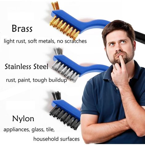 Ensemble de brosses métalliques de nettoyage fin (ensemble de 3 pièces) – brosses en laiton, en nylon et en acier inoxydable (1/4)