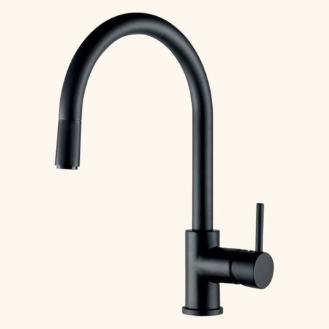 Robinet douchette noir col de cygne 360° – Débit 11 l/min – Limiteur de température – Flexible de raccordement inclus – Luisina (1/3)