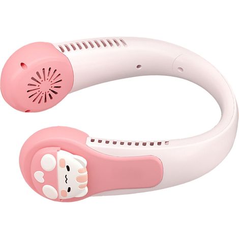 Ventilateur de cou à motif dessin animé, portable, rechargeable par USB, silencieux, anti-torsion, avec batterie intégrée, idéal pour les enfants, les adultes et les activités sportives en extérieur. (1/5)