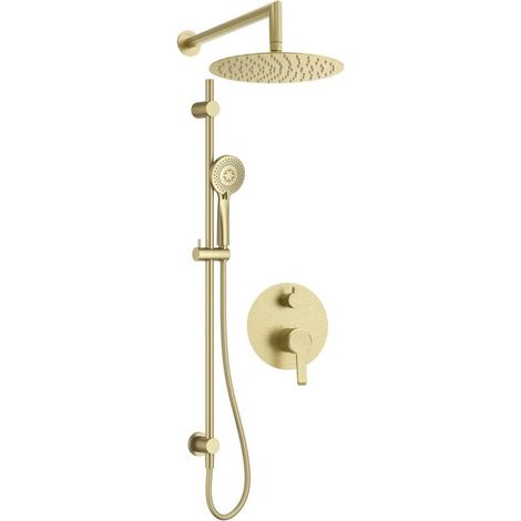 Set doccia con barra di scorrimento miscelatore doccetta e soffione finitura oro spazzolato - Arvo
