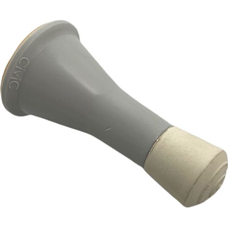 Butoir mural adhésif en plastique gris & bouchon blanc. Diamètre base 38mm et longueur 72mm. MADE IN FRANCE (1/4)