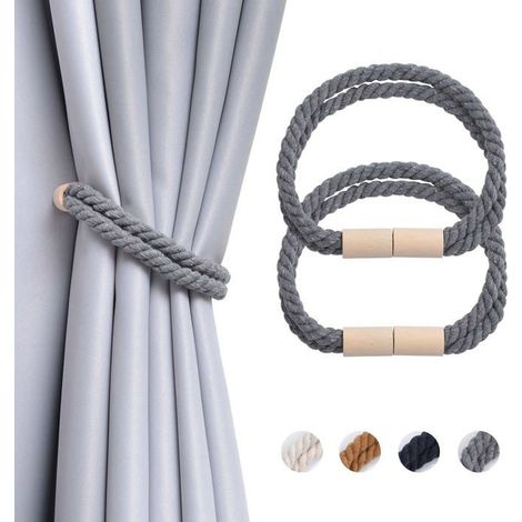 Lot de 2 embrasses Décoration Bohème Maison Drapé Embrasses Coton Naturel Faites Main Corde Double Rideaux fenêtre Maison (Gris) (1/5)