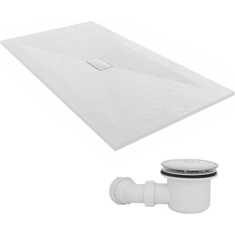 NRG 1800 x 1000mm SMC White Rectangle Slate Effect Bathroom Shower Tray & Fluidmaster Fast Flow Waste Trap