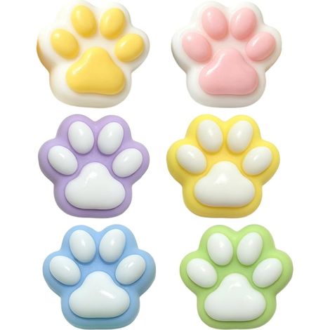 Squishy Patte De Chat, Lot De 6 Mini Jouets Sensoriels Ultra-Doux, Pour Décompression, Taille 3,5 Cm, Couleurs Blanc-Rose, Blanc-Jaune, Violet-Blanc, Jaune-Blanc, Vert-Blanc, Bleu-Blanc (1/5)