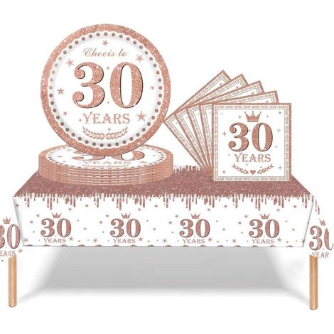 Partygeschirr 30. Geburtstag Roségold 37 Teile für Damen & Herren
