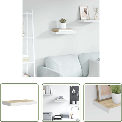 Wandregal - Schweberegal Eichenoptik und Weiß 40x23x3,8 cm MDF (1/5)