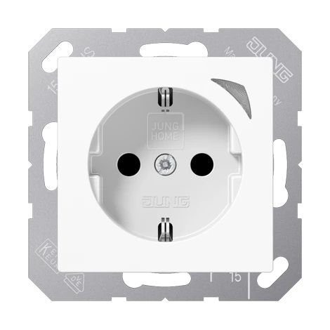 JUNG HOME Enchufe SCHUKO®, 16 A 250 V , con indicador de función, SAFETY+, serie AS/A, blanco alpino BT A 1521 S WW