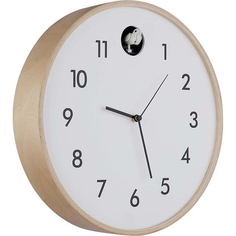 Horloge murale coucou en bois analogique blanc naturel D 31,5 cm (1/4)