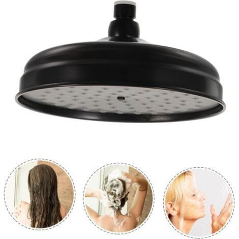 Pomme de douche ronde en laiton antique de 8 pouces, accessoires de salle de bains, pomme de douche de remplacement, pomme de douche large (Standard 1/2 "noir) (1/5)