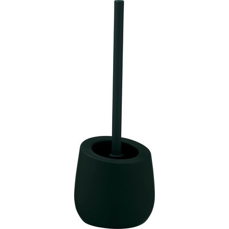 Kit d'accessoires pour WC Badi, accessoires de bain en céramique à surface mate, brosse WC noire incl. avec tête de brosse en silicone d'un Ø de 7,5 cm, anti-adhésive, Ø 13,5 x 38 cm, vert foncé (1/3)