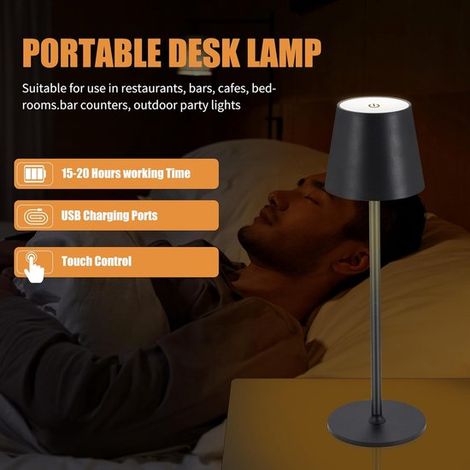 Lampada da tavolo wireless, ricaricabile tramite USB, lampada da scrivania Simplicity con batteria integrata da 4600 mAh, lampada a LED a batteria con controllo touch (1/5)