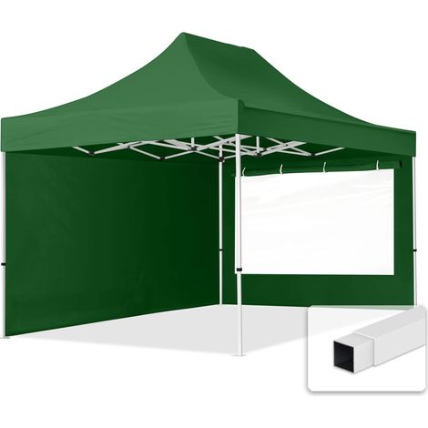 TOOLPORT 3x4,5 m Pop up Gazebo incl. 2 side panels with steel frame for instant shelter green