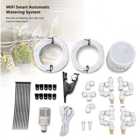 Sistema di irrigazione automatico WiFi - Kit di irrigazione a goccia a 4 ugelli - 10 m ABS/PE 679 g per piante in vaso da interno (1/4)