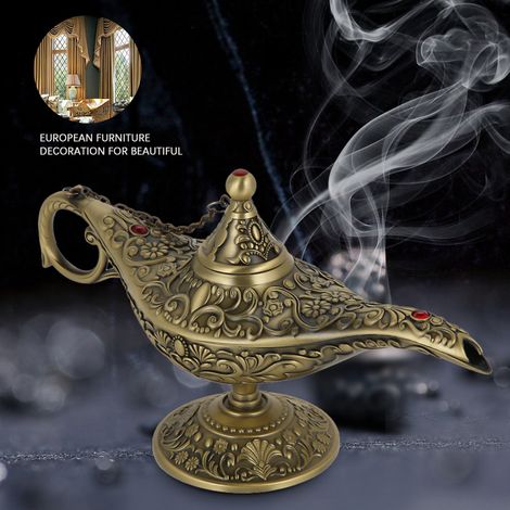 Lampe à huile décorative rétro en métal, inspirée du conte de fées d'Aladdin et du génie magique. (1/5)