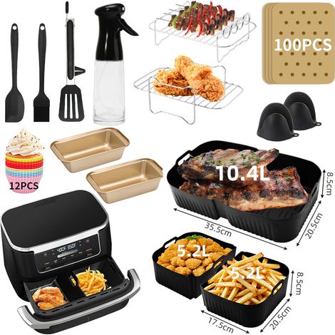 Neue Silikon-Kochplatte für Heißluftfritteusen, Doppelpfannen-Silikon-Kochplatte, Kochmatte Ninja AF500EU, 15-teiliges Set (schwarz)