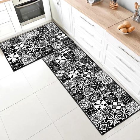 Lot de 2 Tapis de Cuisine antidérapant,Lavable Tapis de Cuisine avec Autocollants antidérapants pour Cuisine, Couloir, Chambre à Coucher, Salle de Bain.(Style B, 40x60 + 40x120 cm) (1/5)