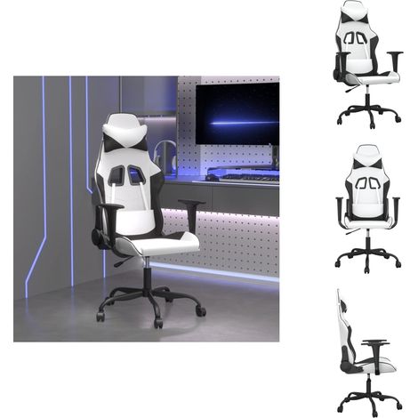 Chaise de jeu de massage Blanc et noir Similicuir - Chaise Gaming - Chaise De Bureau Ergonomique - Fauteuil Gamer - Chaise De Jeu Confortable - Chaise De Jeu Blanche (1/5)