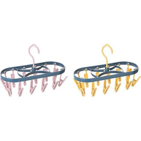 Juego de 2 perchas de plástico con 12 pinzas, portátiles para ropa interior, calcetines, sujetadores, bragas, guantes, para uso interior y exterior. (1/5)