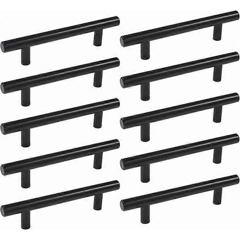 Set mit 10 schwarzen T-förmigen Küchenschranktürgriffen aus Edelstahl, 160 mm