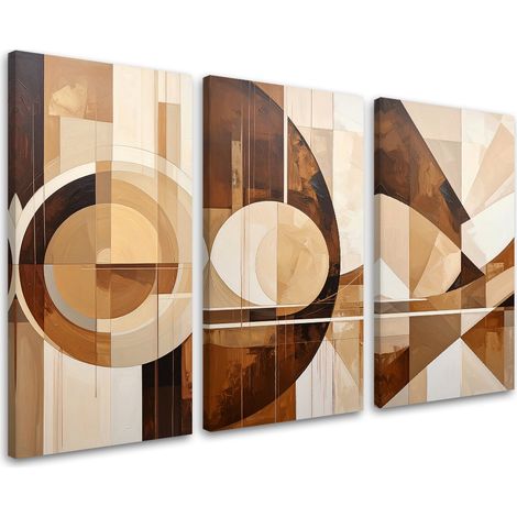 Set de tableaux sur toile  Abstraction géométrique beige formes 3 x 60x120 (1/4)