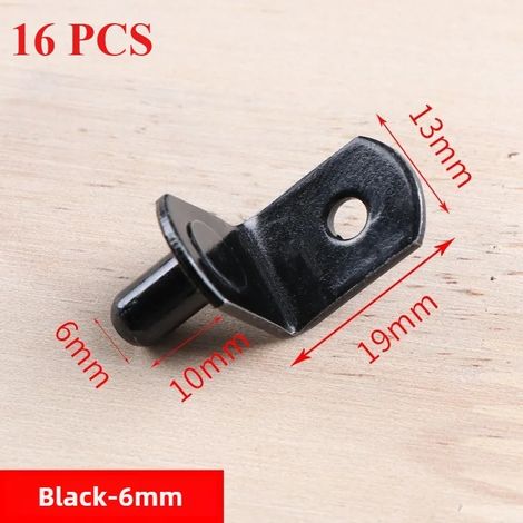 (Noir-6mm-NA) 16 supports d'étagère robustes en forme de L, clips nickelés avec trou pour une fixation sécurisée dans la cuisine ou la bibliothèque. (1/5)