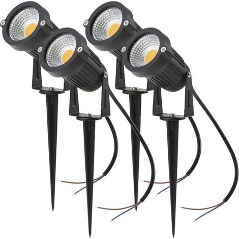 Spot LED extérieur orientable - MICH - Lot de 4 - 5W - 220V - Blanc chaud - IP65 - Aluminium noir - Piquet inclus (1/4)