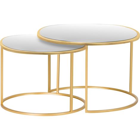 Set 2 Mesas Nido Metal Espejo 60X60X41 50X50X38 Cm