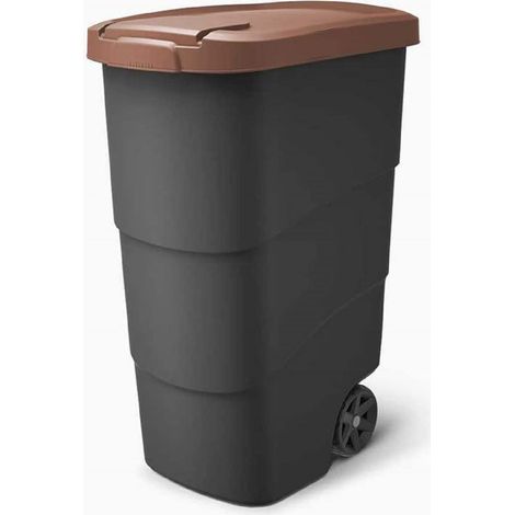 Prosperplast Wheeler Contenedor de basura con ruedas y tapa Universal Papelera de 90 litros (Marrón)