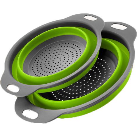 Lot de 2 passoires pliables - Passoire pliable - Passoire - Tamis multifonctionnel - Plastique - Vert (1/5)