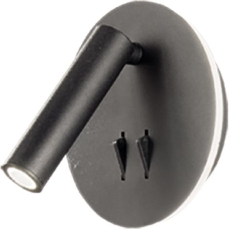 Applique SELLA rotonda in metallo Nero 13 cm retroilluminata con spot LED orientabile (1/4)