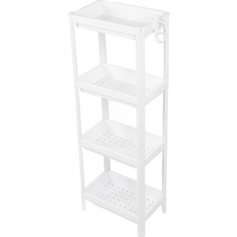 Étagère tour de salle de bain en plastique blanc 4 niveaux, rangement autoportant, étagère multifonctionnelle pour salon, chambre, cuisine (1/5)