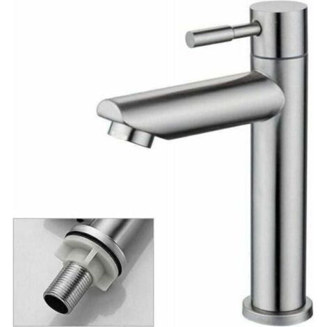 Robinet Salle Bain Eau Froide Uniquement Robinet Lavabo Surface Chromé en Cuivre Durable Robinetterie Lave Mains Cartouche Mousseur Démontable Pratique pour Nettoyer ou Remplacer, (1/5)