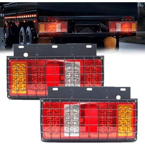 2PCS Feux de Remorqu LED 24V, Camion Feux Arrière Bar Kit Indicateur de Clignotant avec Protection Filet De Fer 6 Fils pour Camion Lorry Caravane Tracteur (12V) (1/5)