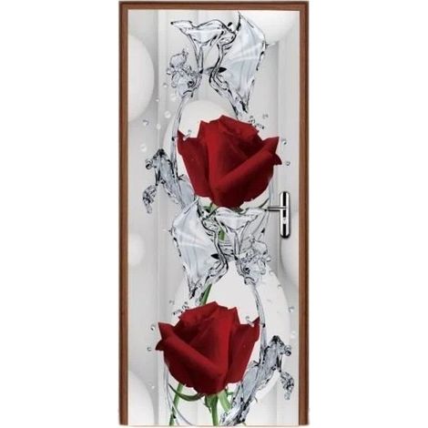 Sticker mural 3D effet eau, roses rouges, PVC imperméable, 77 x 200 cm, décoration murale. (1/4)