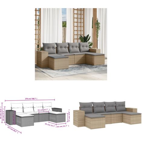 6-tlg. Garten-Sofagarnitur mit Kissen Beige Poly Rattan - Gartenmöbel - Polyethylen Möbel - Rattan Gartenmöbel - Outdoor Set - Lounge Set - Home & Living (1/3)