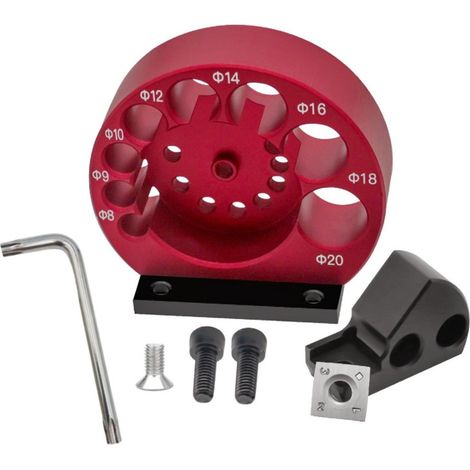 Gabarit tourillons alliage alu – 8 trous diamètres variés, pour perçage fraisage bois. (1/5)