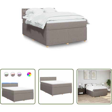 vidaXL Surmatelas - Sommier à lattes de lit avec matelas Taupe 140x200 cm Tissu (1/5)