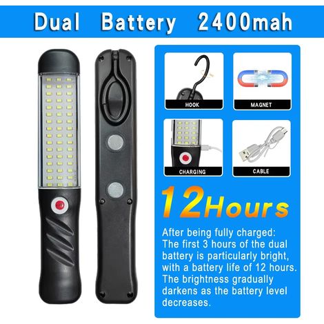 Lampe torche LED COB / Lampe de travail - Réparation automobile - Rechargeable - Camping - Portable - Avec aimant et crochet (1/2)