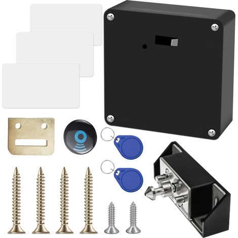 Serrure électronique RFID avec batterie, serrure de tiroir intelligente avec 3 porte-clés et 3 cartes RFID, verrous cachés pour armoire à double porte, tiroir et armoire en bois (1/5)