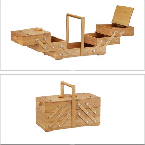 Elegante scatola da cucito con pratici scomparti 40 x 30 x 15 cm in bambù naturale 130003754