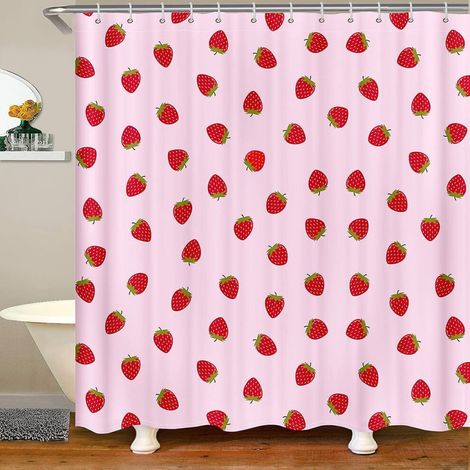Bonito juego de cortina de ducha con estampado de fresas, cortina de ducha impermeable de poliéster con estampado de frutas rosas, 72 pulgadas x 72 pulgadas, adecuada para la decoración del baño de ni