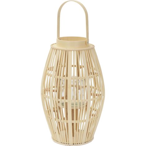ECD Germany Lanterna in Bambù Naturale, Portacandela con Inserto in Vetro, Altezza 63 cm, Colore Legno, Lanterna da Giardino con Effetto Intrecciato, Stile Boho, Decorazione per Terrazza e Interni