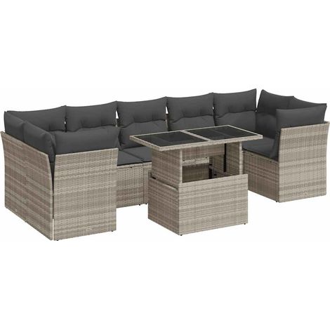 Maison Exclusive - Set Divano Giardino 10 pz con Cuscini Grigio Chiaro Polyrattan (1/5)