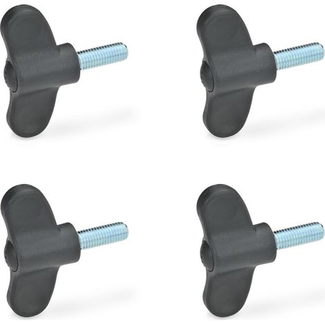 Vis à ailettes GN 633-48-M6-30-DSG 4 pièces Poignée papillon Plastique noir Vis en acier M6x30 (1/3)