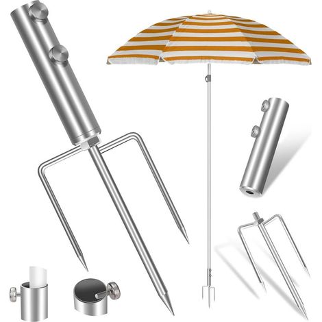 Pied de Parasol, Support de Parasol avec Ancrage Au Sol, Porte-Parapluie Support Amovible, Multi-Applications Métal Pied Parasol, Élastique Réglable Pied Parasol pour Pêche, Jardin, Plage- (1/5)