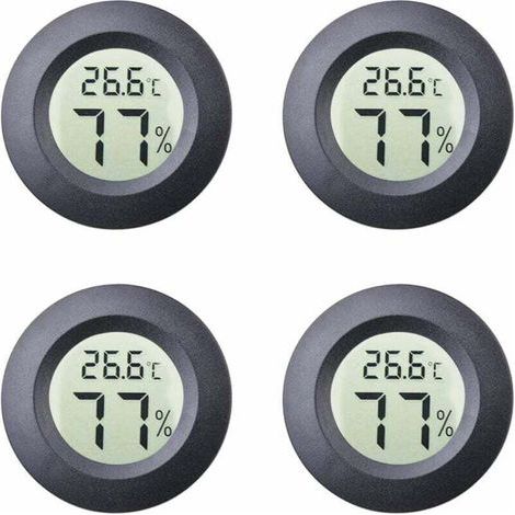 4-Pack Mini Hygromètre Intérieur Rond Thermomètre Mètres Celsius ou Fahrenheit Moniteur LCD Numérique Jauge De Température D'humidité pour Humidors Pots Incubateurs Etui Guitare Reptiles Voiture-Fei Y (1/4)