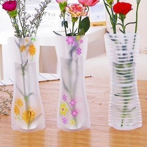 Lot de 3 vases à fleurs pliables, décoration intérieure transparente (1/4)