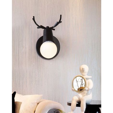 Applique Murale Design Contemporain E27 Luminaire Forme Cerf Lampe de Mur Luminaire Eclairage Noir (1/5)